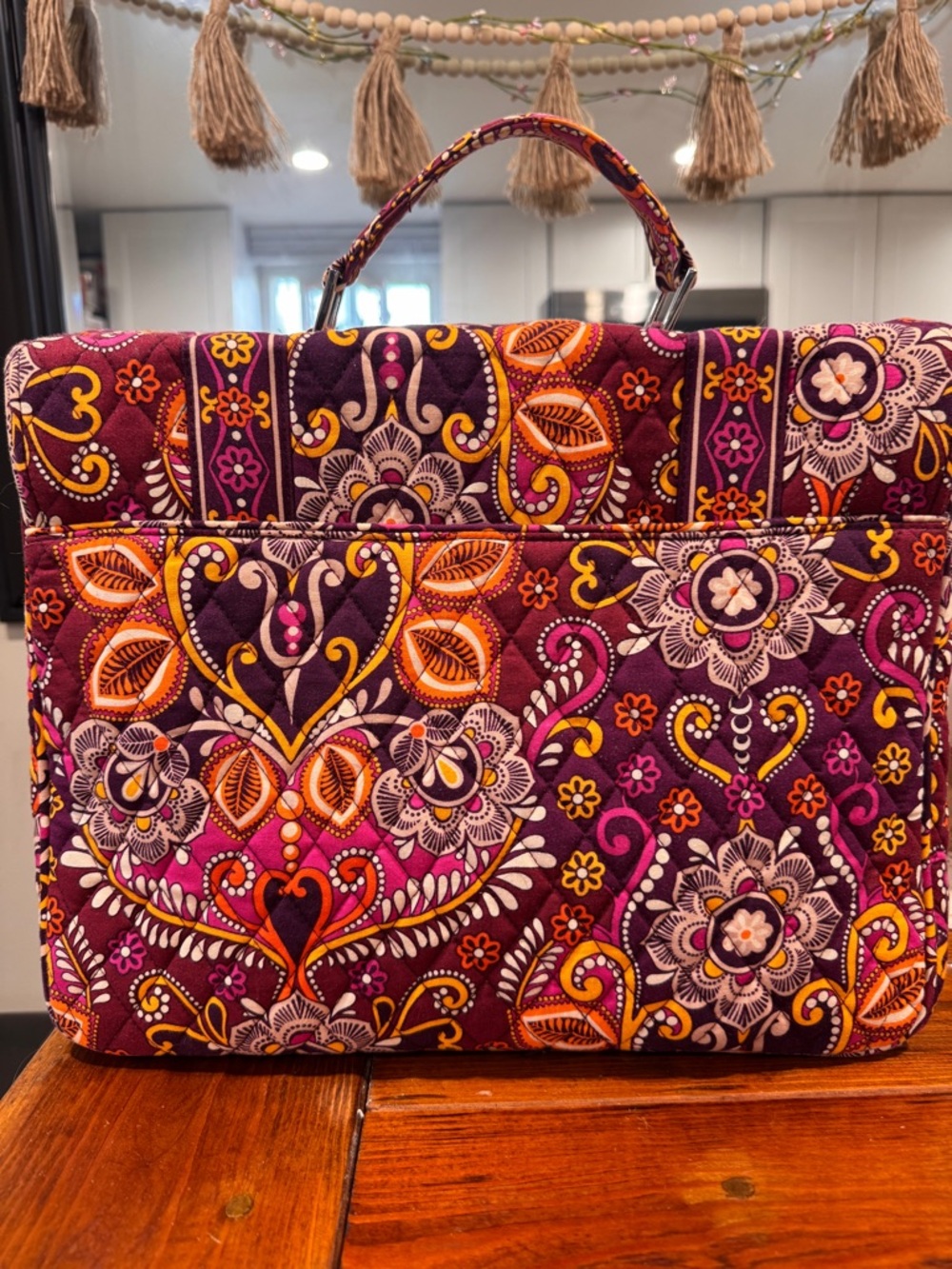 Vera Bradley Laptop Work Bag Paisley Print Travel Tote Briefcase Purple Orange - Picture 3 of 7